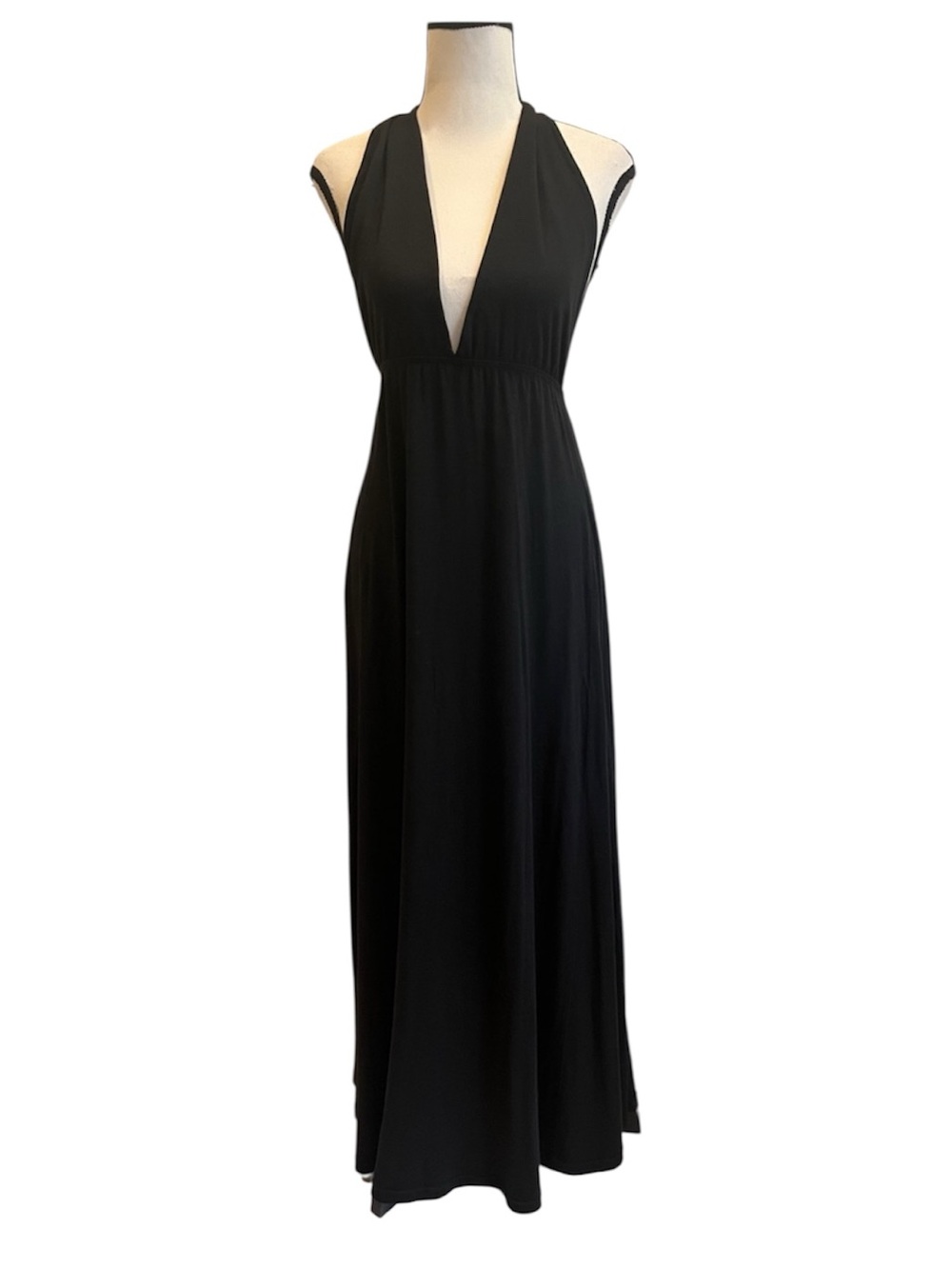 GROCERIES Black Halter Cotton A-line Knit Dress XS Maxi Sustainable Date Night